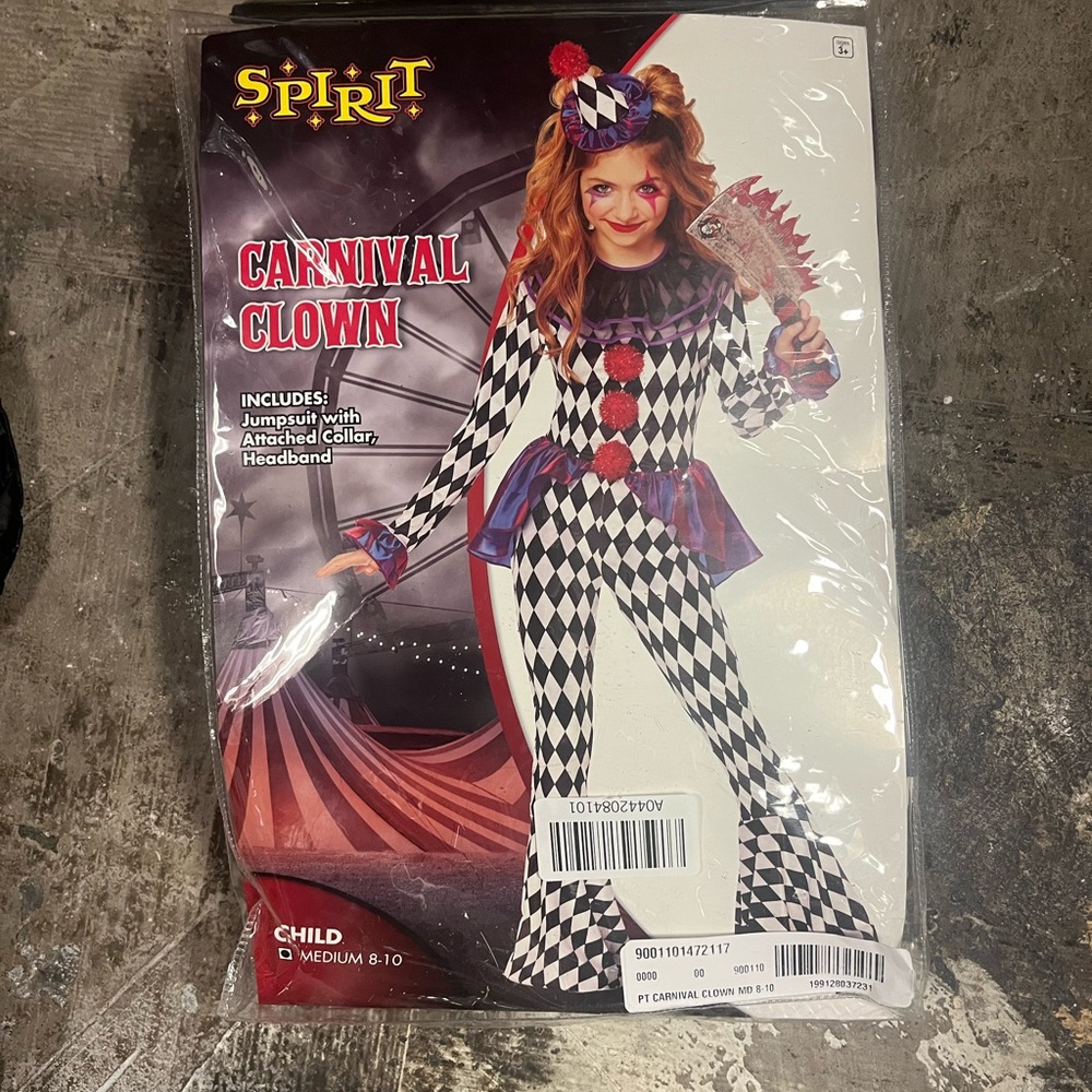 New (NWT) Spirit Carnival Clown Costume for Kids - size Medium (8-10)